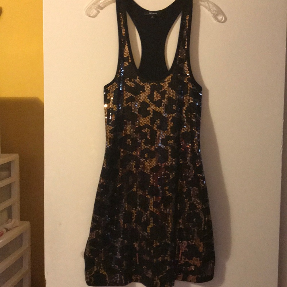 (S) sequin leopard print racer back dress
